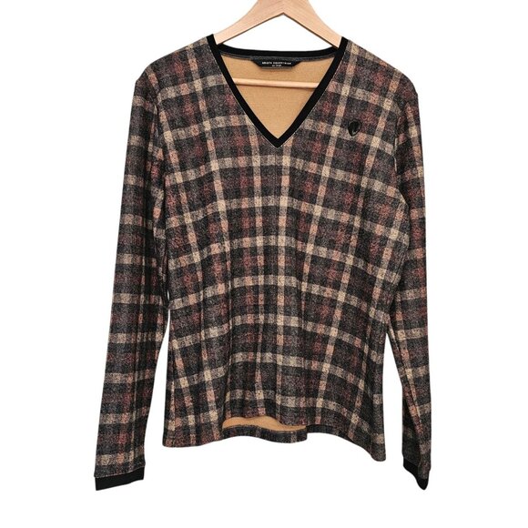 Women's - Arista Equestrian Rustica Sashay Plaid V-Neck Sweater, Size XX Large - Picture 2 of 8